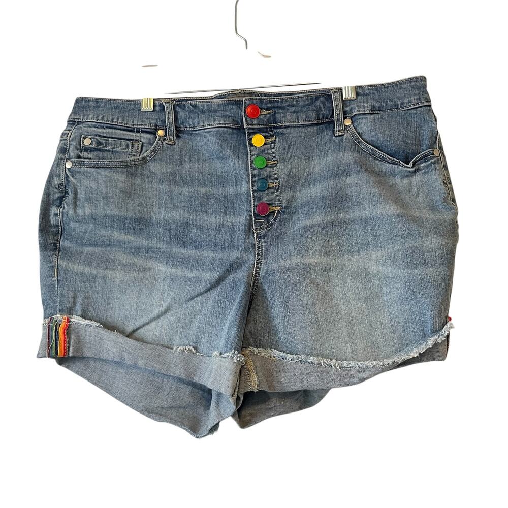 Torrid Size 18 Denim Shorts Women’s Plus Cuffed Distressed Jean Shorts Rainbow